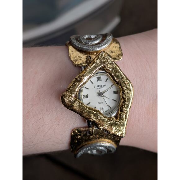 Vintage J Jansen Watch Women Gold Silver Tone Metallic Art Handmade Whimsical 7” - Picture 6 of 6